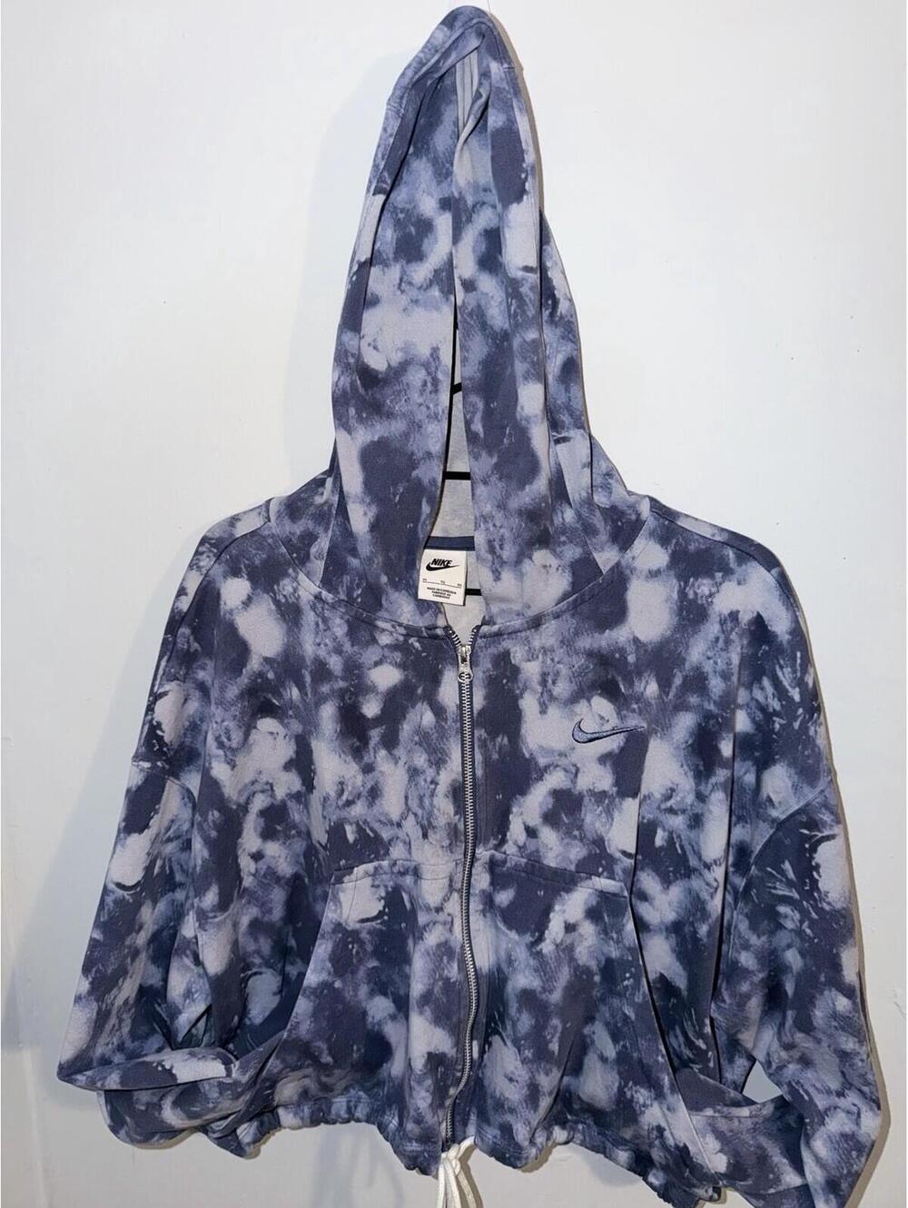 Size XL Nike  Women's Blue Multi Wave Dye Jersey Full-Zip Hoodie Cropped - Picture 5 of 8